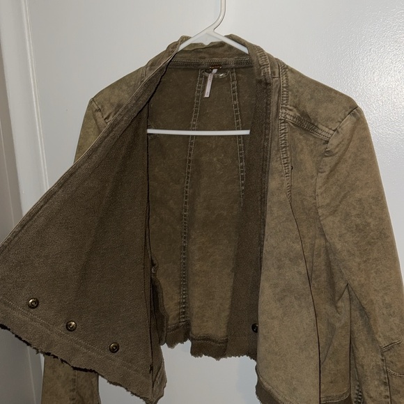Free People Shrunken Moto Cardi Jacket in Moss Army Green - Picture 5 of 9